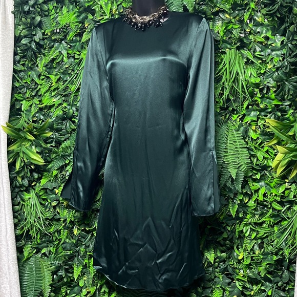 Banana Republic Dresses & Skirts - Banana Republic Dress Small Green 100% Silk Abril Satin Mini Long Sleeve 3846